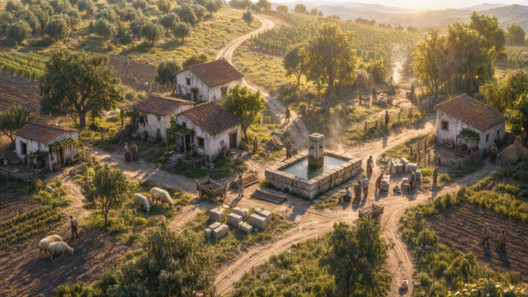Bozzetto alto villaggio medievale baronia v004
